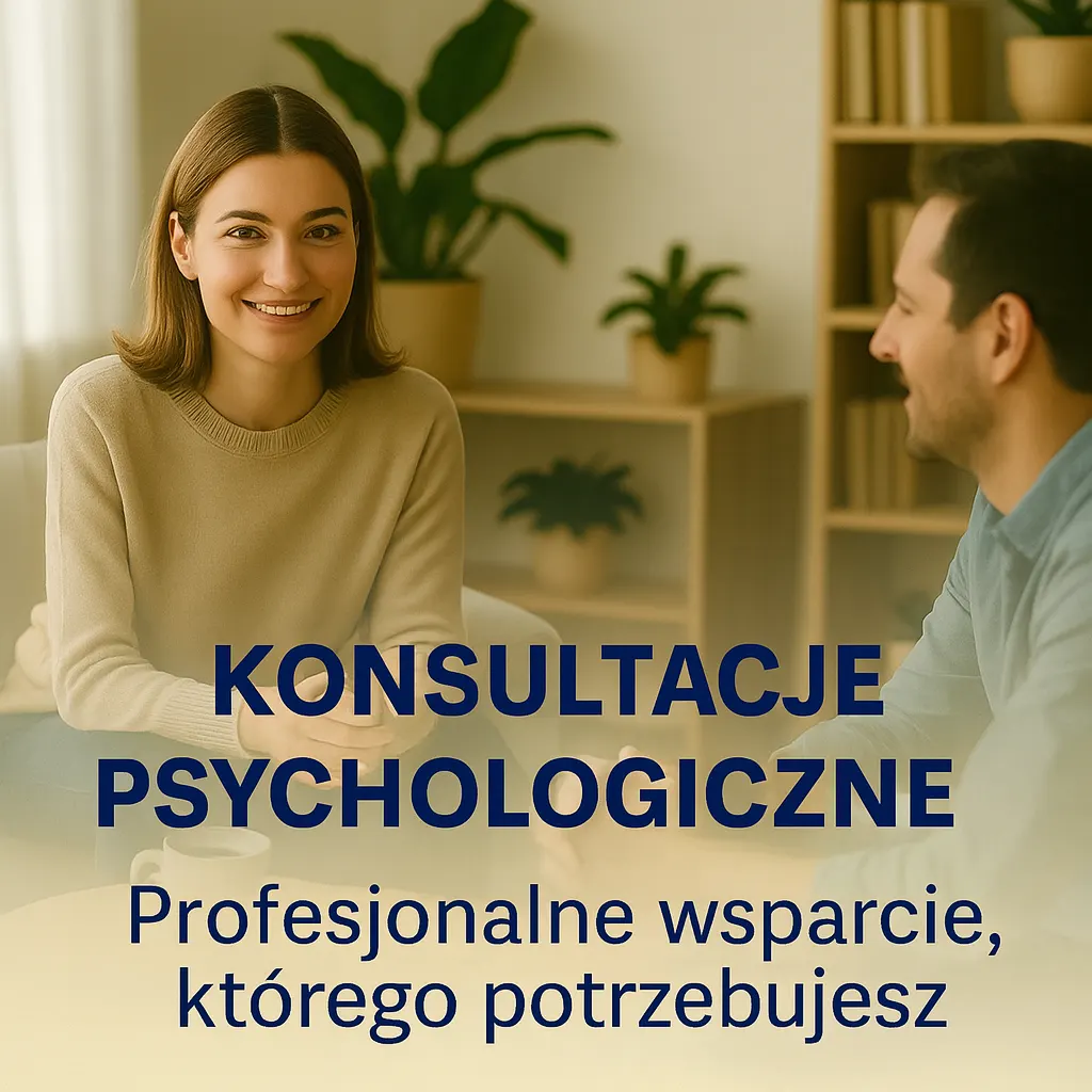 Konsultacje psychologiczne Psycholożka prowadzi konsultację z klientem w przyjaznym, nowoczesnym gabinecie, zapewniając profesjonalne wsparcie