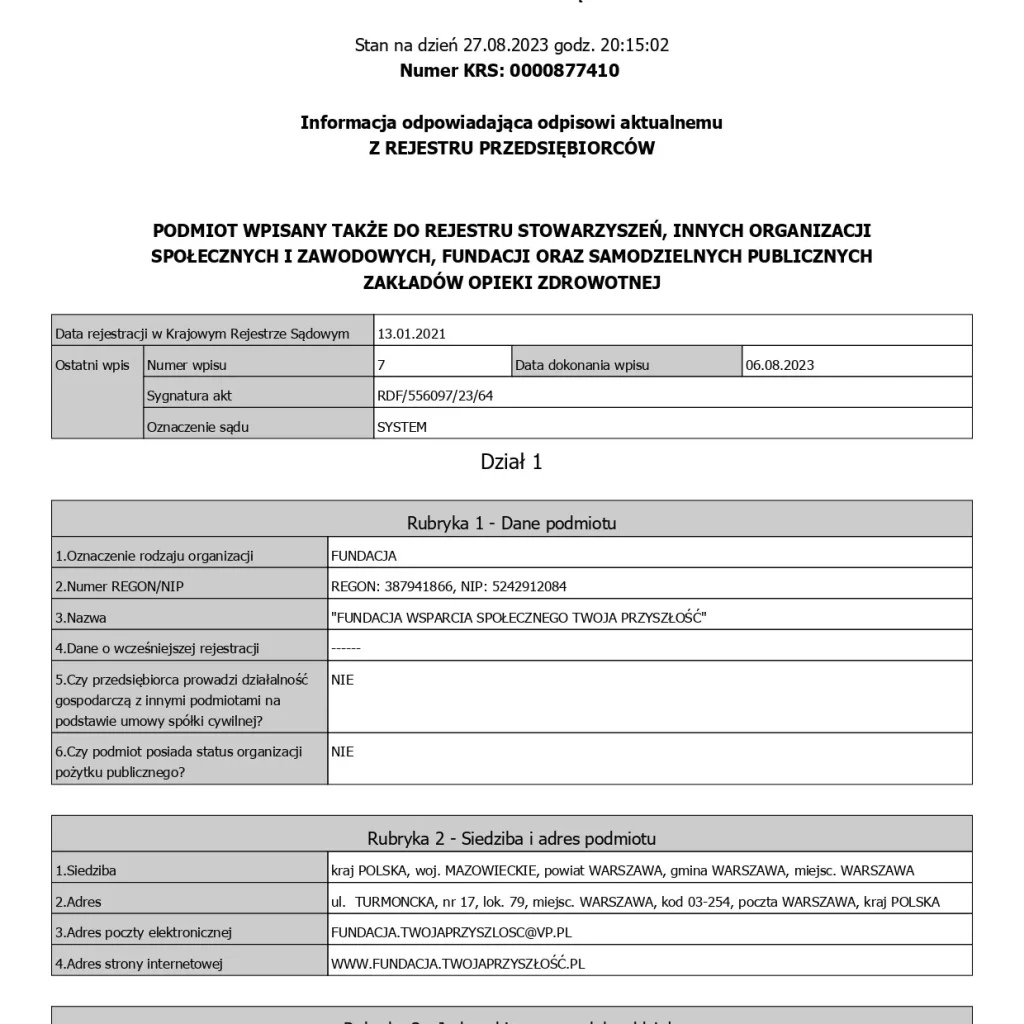 KRS FUNDACJA 0000877410 STR