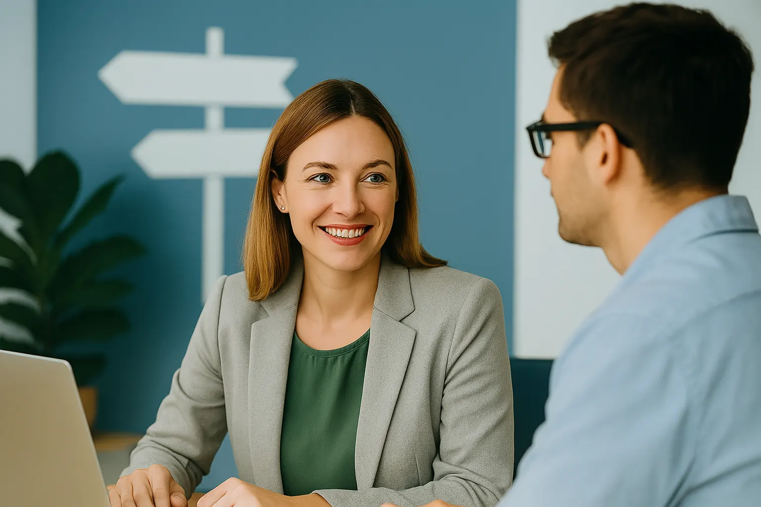 Psycholog Warszawa 2 doradca zawodowy rozmawiający z klientem o planowaniu kariery