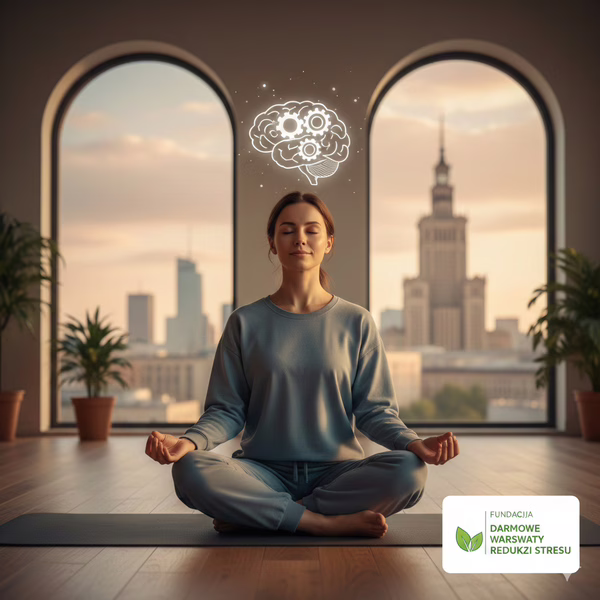 Stres w Pracy - Jak Mieszkańcy Warszawy Mogą Skutecznie Sobie Radzić? (Darmowe Warsztaty na Targówku) 3 Stres w pracy Warszawa – Kobieta praktykująca ćwiczenia oddechowe i relaksacyjne podczas darmowych warsztatów antystresowych dla pracowników na Targówku.